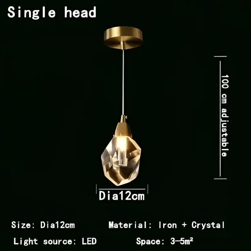 Decorbites crystal chandelier led pendant light with gold-toned iron fixture and faceted crystal globe for indoor use
