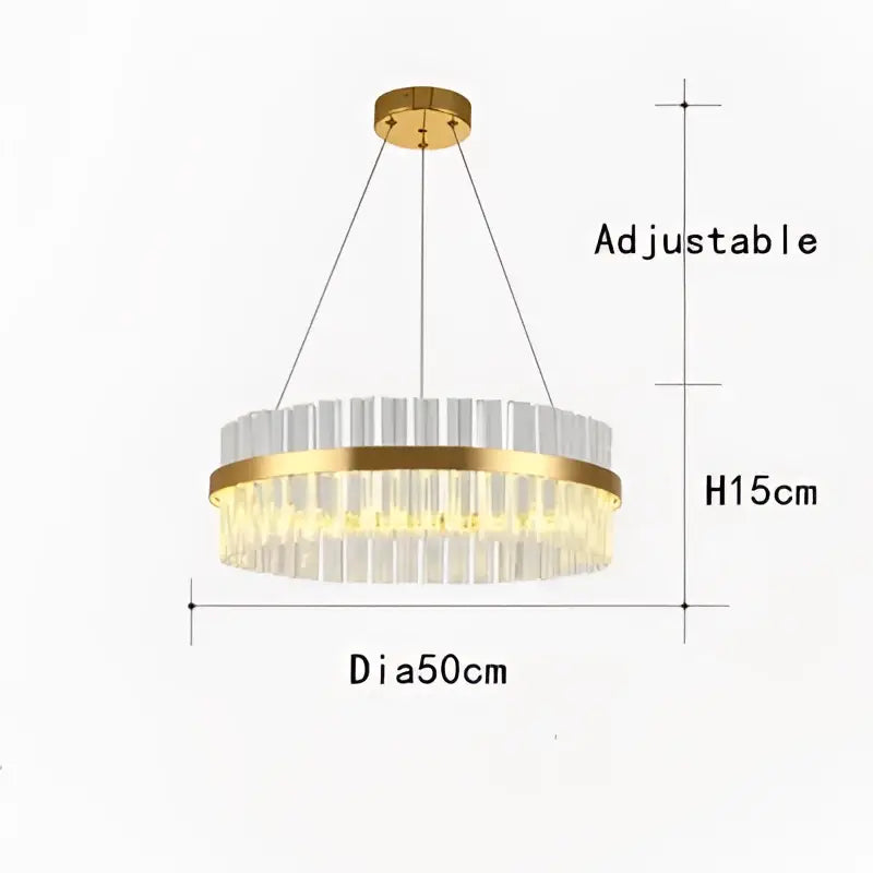 Gold-toned decorbites crystal chandelier led ring lamp with clear crystal rods and brass ring, 50cm diameter for dining room