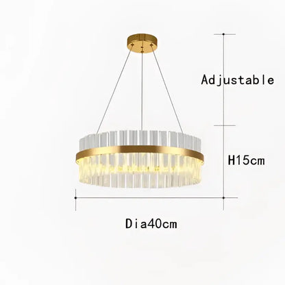 Gold-toned decorbites crystal chandelier led ring lamp with clear crystal rods and brass ring 40cm diameter for dining room