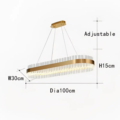 DecorBites crystal chandelier led ring with gold-toned oval frame and clear crystal rods for dining room decor