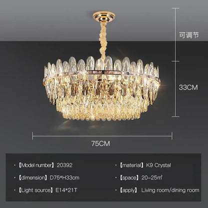 Elegant gold-toned decorbites crystal chandelier light with cascading k9 crystal droplets for modern luxury living spaces