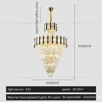 Elegant gold-plated decorbites crystal chandelier light with cascading k9 crystal tiers for villa living room lofts