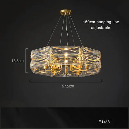 Modern decorbites crystal chandelier lighting with clear geometric glass segments and gold-toned metal framework for luxury decor