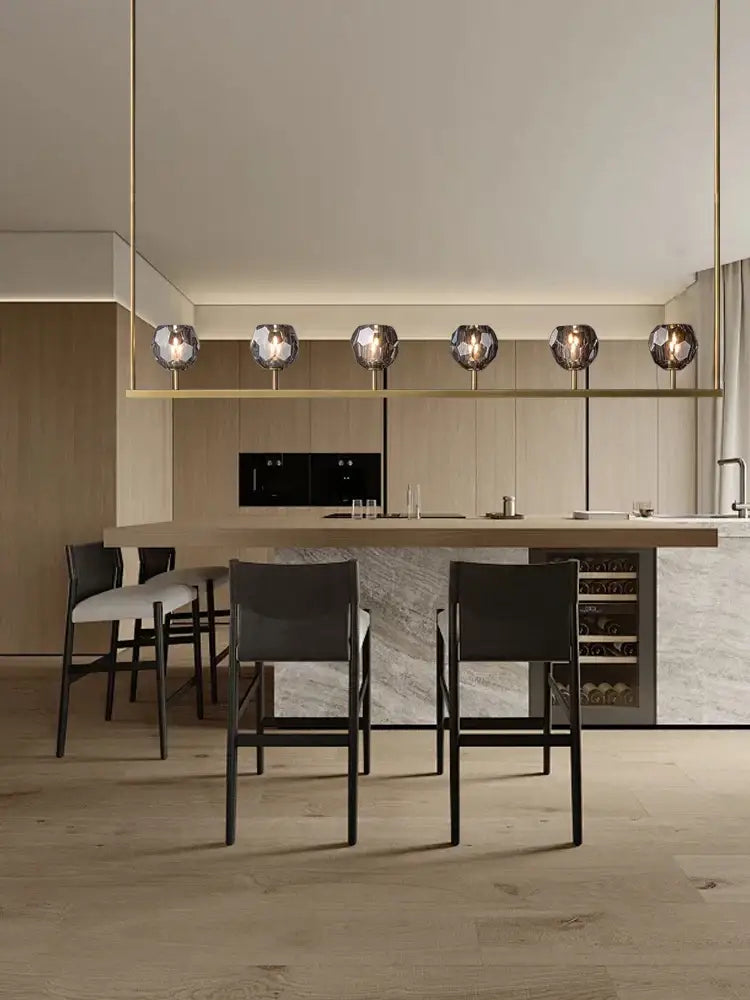 Decorbites™ crystal chandelier lights with faceted glass shades and gold metal frames for modern kitchen island bars