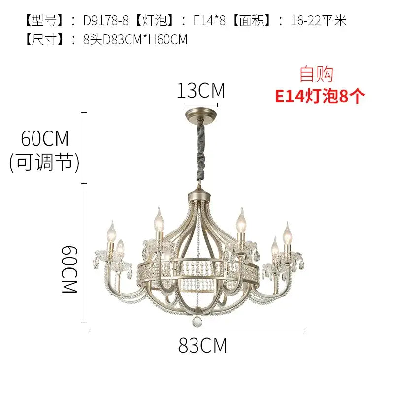 Elegant silver-toned decorbites crystal chandelier pendant light with eight e14 bulbs for nordic bedroom or living room