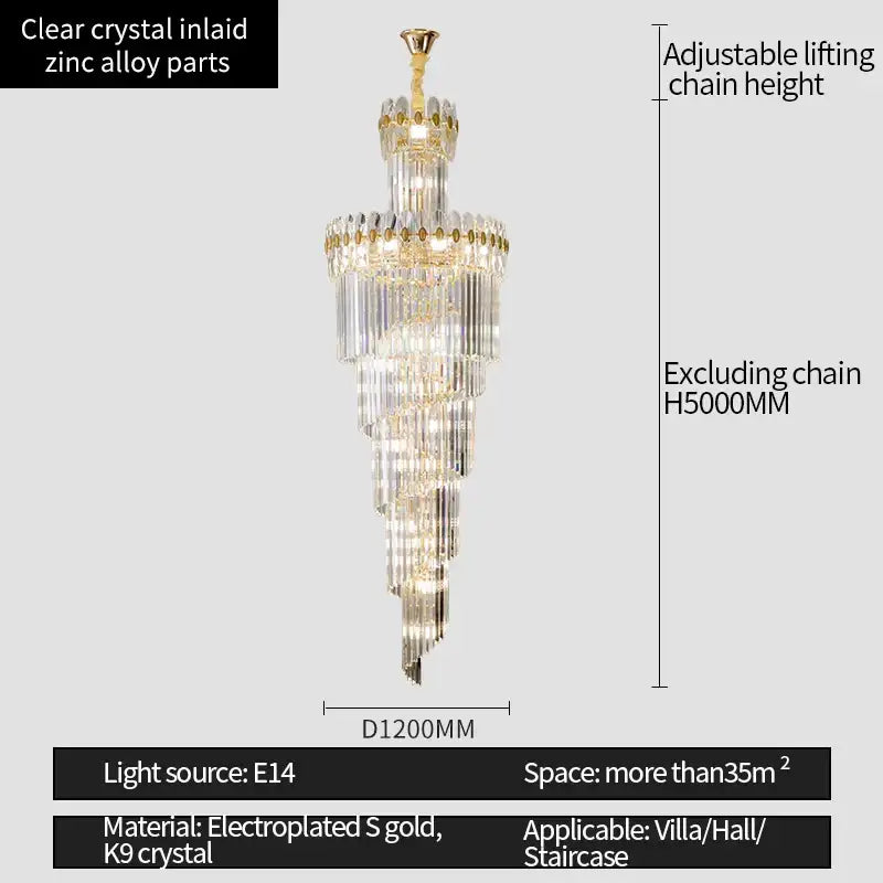A tiered decorbites crystal chandelier with clear crystals, electroplated gold accents, and adjustable chain for luxe lighting