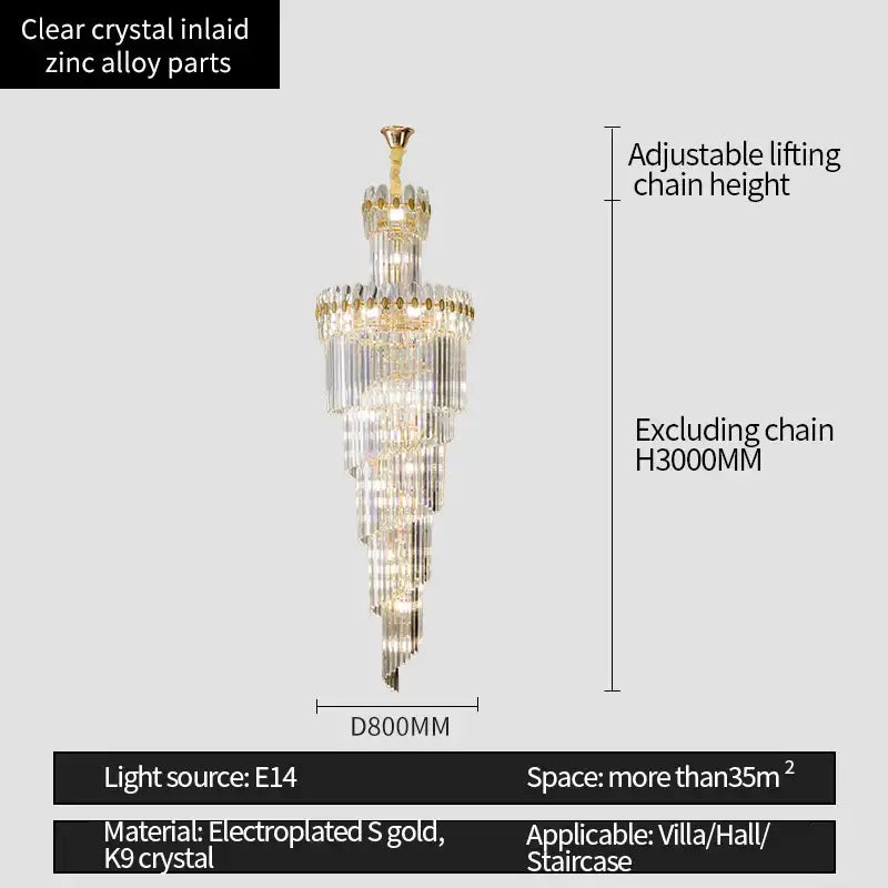 DecorBites crystal chandelier with clear crystal inlays and gold electroplated accents for luxe stairwell lighting