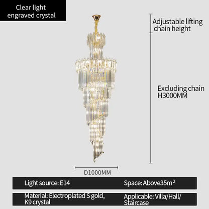 Decorbites crystal chandelier tiered with clear engraved crystals gold accents and adjustable height for elegant lighting