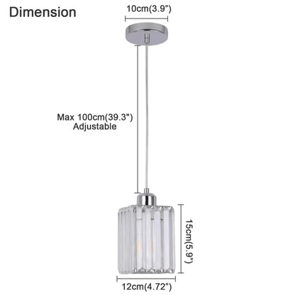 A sleek decorbites crystal chandelier pendant light with cylindrical glass shade and polished chrome finish for indoor use