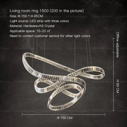 Modern silver-toned decorbites crystal chandelier with intertwined design, k9 crystal, and led strip luxury designer light