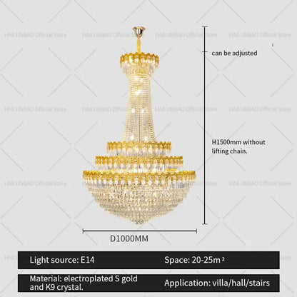 DecorBites crystal chandelier with gold electroplated metal and k9 crystal for elegant villa or hall lighting