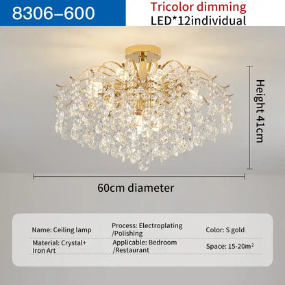 Gold electroplated decorbites crystal chandelier with dangling crystal droplets 60cm diameter luxury lighting fixture