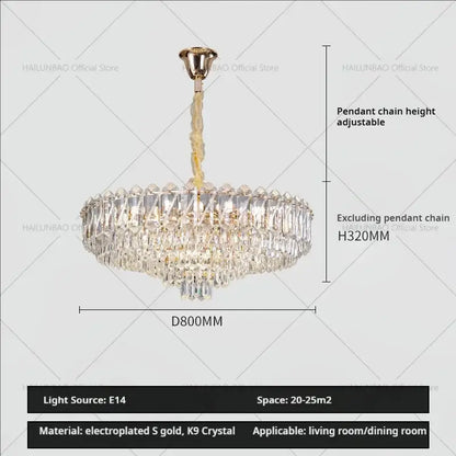 Elegant gold-toned decorbites crystal chandelier with cascading k9 crystals for luxury living room and dining area lighting