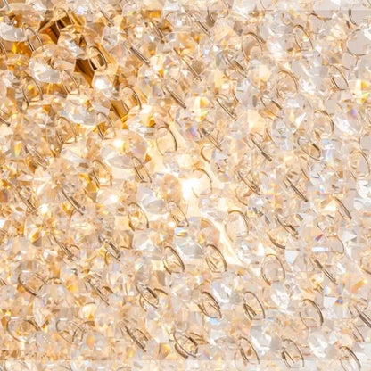 DecorBites crystal chandelier gold ceiling light fixture with faceted clear crystals for living room and bedroom decor