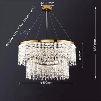 Gold-toned decorbites crystal chandelier with double-tier cascading crystal droplets luxury ceiling pendant light