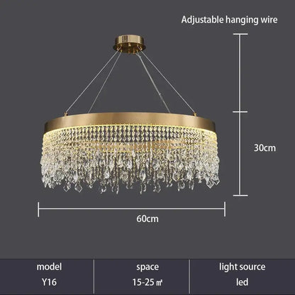 Gold-toned decorbites crystal chandelier with cascading clear crystal droplets and led lighting circle pendant light