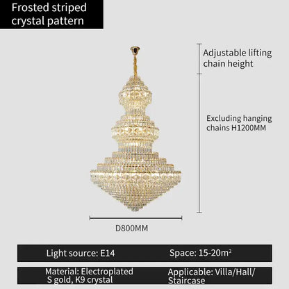 Decorbites crystal chandelier with multi-tiered frosted striped k9 crystal and electroplated gold for luxury living room