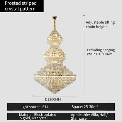 DecorBites crystal chandelier multi-tiered with frosted striped k9 crystal and electroplated gold for luxury living rooms