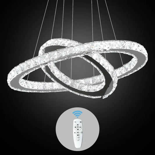 Decorbites crystal chandelier featuring multi-ring design with crystal bands and a remote for living and dining rooms