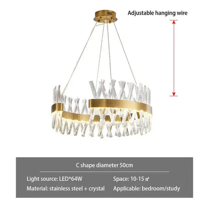 Gold-toned decorbites crystal chandelier with stainless steel frame and dangling crystals for luxury pendant lighting