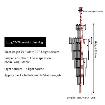 Adjustable suspension chain of decorbites crystal chandelier with three-color dimming e14 lights for luxury spaces