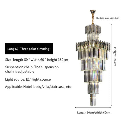 Elegant multi-tiered decorbites crystal chandelier with adjustable suspension chain and three-color dimming lighting