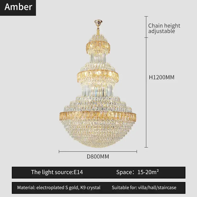 Amber brand multi-tiered decorbites crystal chandelier with electroplated gold and k9 crystal for luxury spaces
