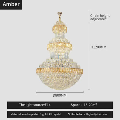Amber brand multi-tiered decorbites crystal chandelier with electroplated gold and k9 crystal for luxury spaces
