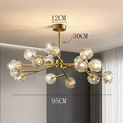 Gold-toned decorbites crystal chandelier with multiple crystal globe bulbs for luxury living and dining rooms ceiling light