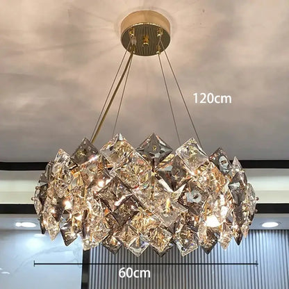 Decorbites crystal chandelier with 120cm gold-toned mount and faceted crystals for luxury living room lighting
