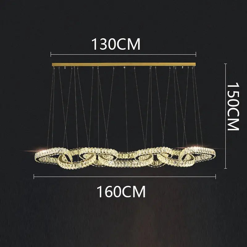 Gold-toned decorbites crystal chandelier with modern interlocking rings and crystal accents for luxury living room lighting