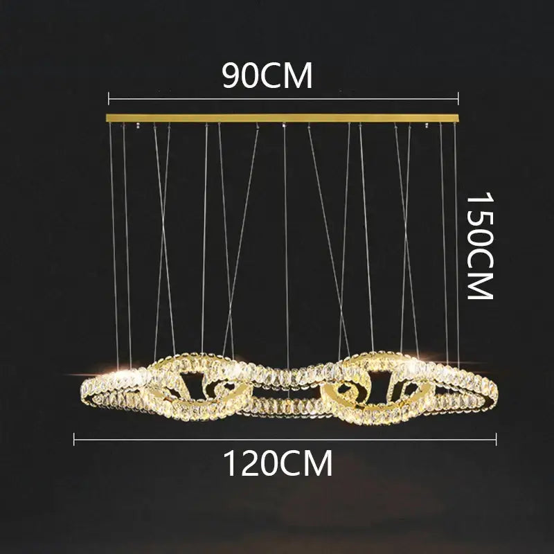 Decorbites crystal chandelier gold-toned with elongated oval design for luxury living room and dining room lighting