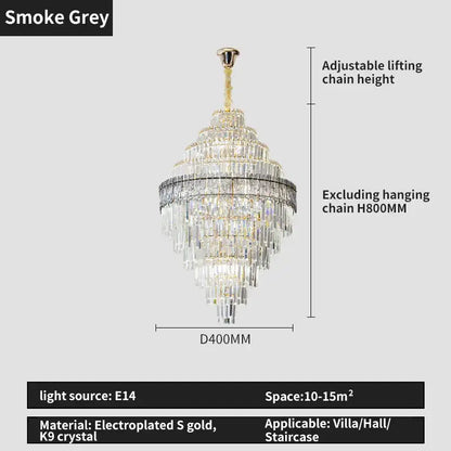 Smoke grey decorbites crystal chandelier with electroplated gold and k9 crystal for luxury living room lighting