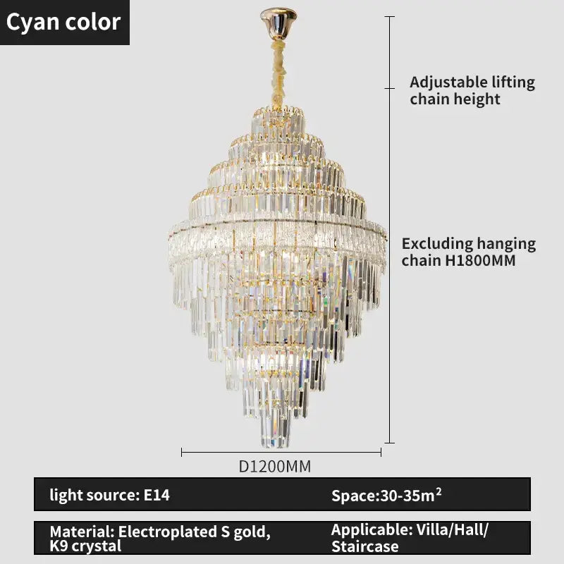 Elegant decorbites crystal chandelier with tiered k9 crystal prisms and s gold accents for luxury living rooms