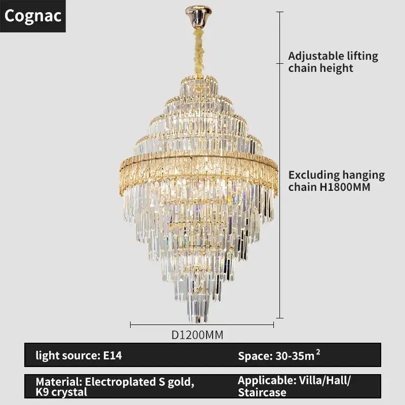 Gold-plated decorbites crystal chandelier with cascading k9 crystal tiers for luxury living room lighting