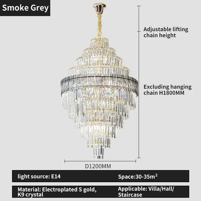 Smoke grey decorbites crystal chandelier with electroplated gold k9 crystal elements for luxury living room lighting
