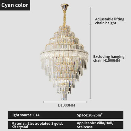 Elegant decorbites crystal chandelier with tiered clear k9 crystals and electroplated gold for luxury living rooms