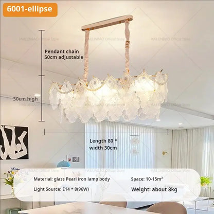 Elegant white lace decorbites crystal chandelier with pearl iron body and adjustable pendant chain for luxury lighting