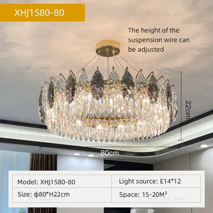 Elegant DecorBites crystal chandelier with gold-toned frame and clear dark gray teardrop crystals for modern interiors