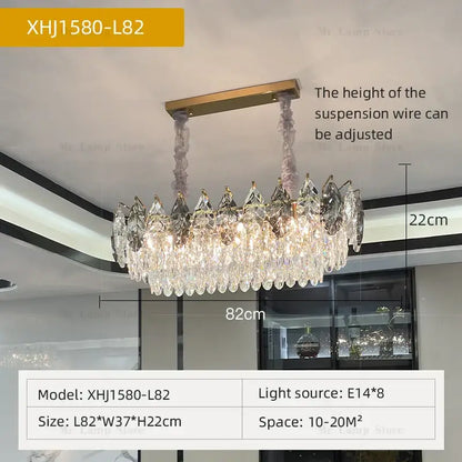 Elegant decorbites crystal chandelier model xhj1580-l82 with gold-toned frame and hanging wires for modern interiors