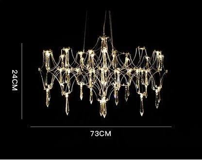 A modern gold-toned decorbites crystal chandelier with intricate crystal droplets for living room or bedroom