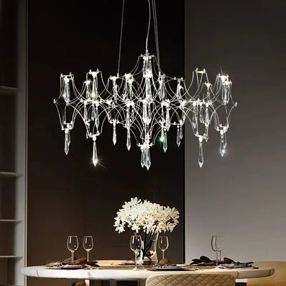 Decorbites crystal chandelier with multi-armed wireframe design and teardrop crystals for luxury modern interiors