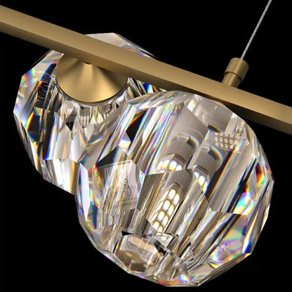 Faceted crystal chandelier pendant light with brushed brass mounting bar by decorbites crystal for living and dining room