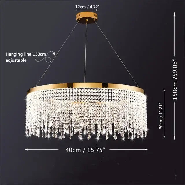 Gold-toned decorbites crystal chandelier with cascading clear crystal beads and droplets for living and dining rooms