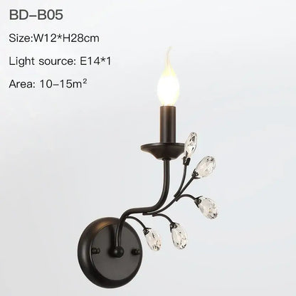 Black wrought iron decorbites crystal chandelier wall sconce with crystal accents and e14 bulb for living room lighting