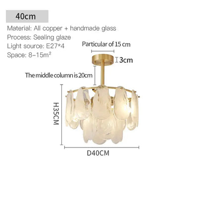 DecorBites crystal chandelier with brass-finished copper frame and handcrafted glass leaves for modern interiors