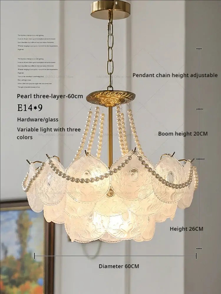 Elegant pearl three-layer decorbites crystal chandelier with gold metal frame and frosted glass shades for home decor