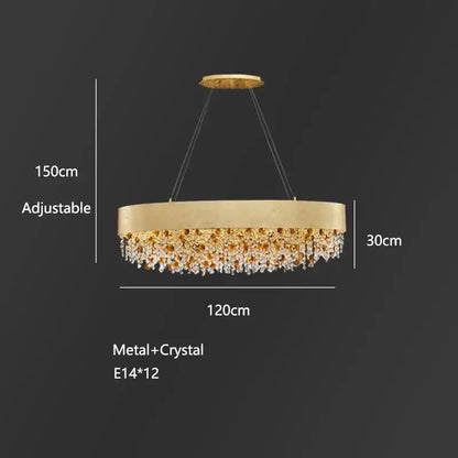 Decorbites crystal chandelier gold-toned circular design with cascading crystals metal frame for living room lobby kitchen island
