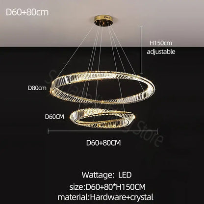 Gold-toned double-ring led decorbites crystal chandelier with crystal accents for luxurious living room and dining room lighting