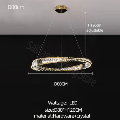 Decorbites crystal chandelier modern circular led lighting with gold-toned metal frame and clear crystals for luxurious rooms